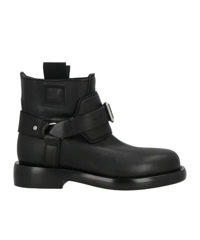 Burberry Low-heel Decorative Leather Ankle Boots In Black