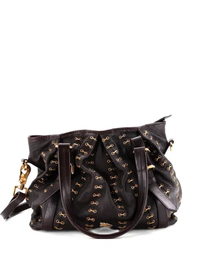 Pre-owned Burberry Lowry Convertible Chain Stitched Leather Large Tote Bag In Brown