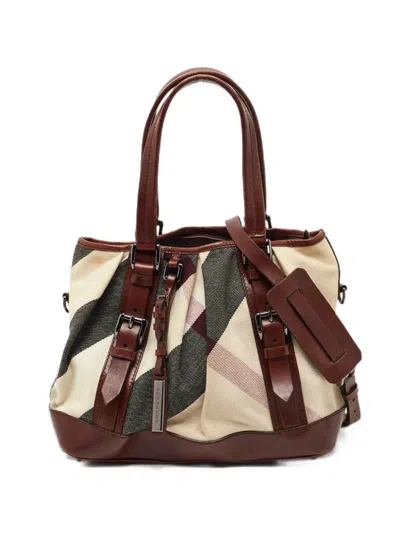 Pre-owned Burberry Lowry Mega Check Tote Bag In Neutrals
