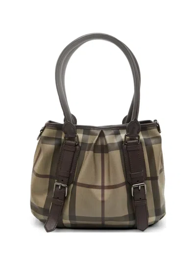 Pre-owned Burberry Lowry Smoked Check Tote Bag In Neutral