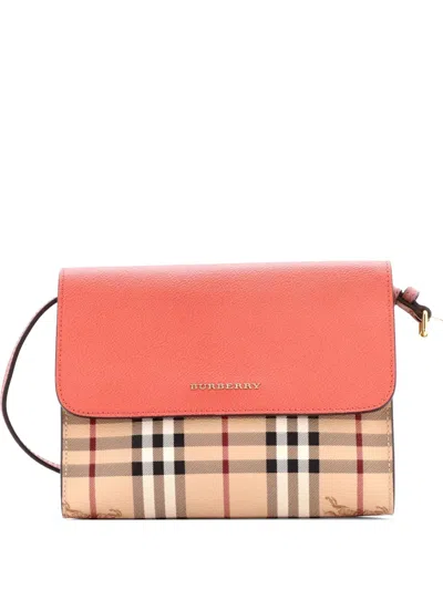 Pre-owned Burberry Loxley Haymarket Coated Canvas And Leather Small Crossbody Bag In Brown