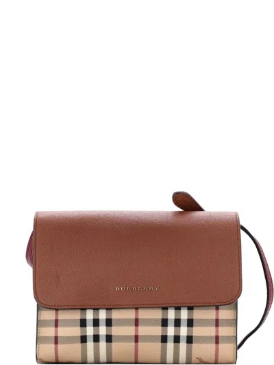Pre-owned Burberry Loxley Haymarket Coated Canvas And Leather Small Crossbody Bag In Brown