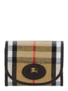 Burberry Compact Wallet With Leather Inserts In Check Pattern In Sand