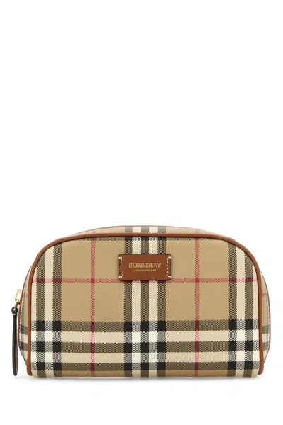 Burberry Printed Fabric Beauty-case In Atchivebeige