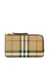 Burberry Mini Leather Wallet With Iconic Check Pattern And Zip Closure In Pink