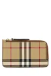 Burberry Mini Leather Wallet With Iconic Check Pattern And Zip Closure In Brown