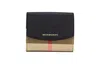 Burberry Luna Black Grained Leather House Check Canvas Coin Pouch Snap Wallet In Black