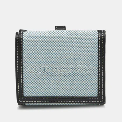 Pre-owned Burberry Luna Light Blue/black Canvas And Leather French Wallet