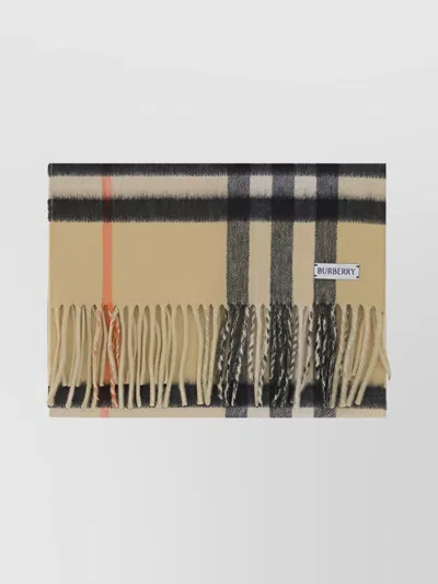 Burberry Luxe Cashmere Scarf With Iconic Check Print In Neutral