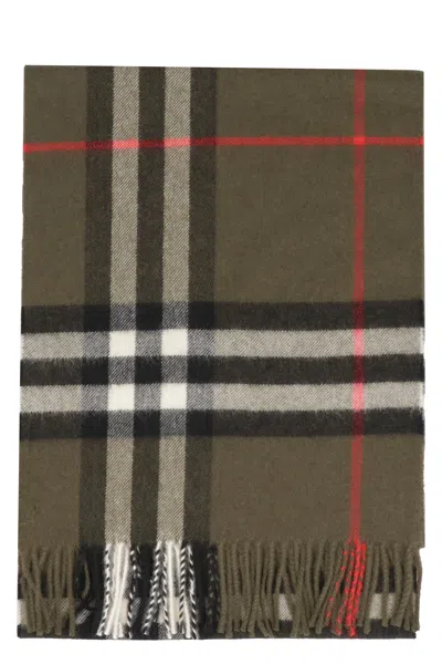 Burberry Checked Cashmere Scarf In Green