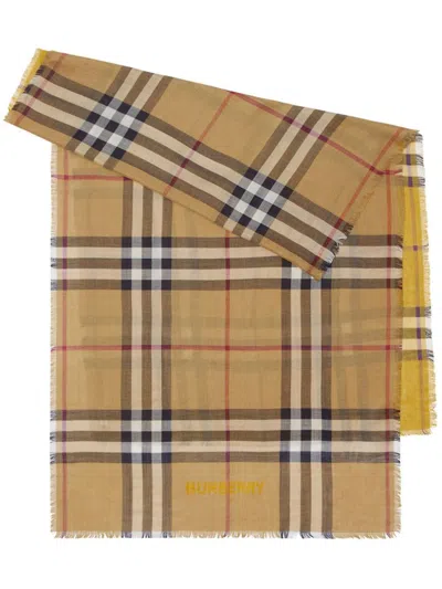 Burberry Luxurious Pear Check Gauze Scarf For Women In Brown