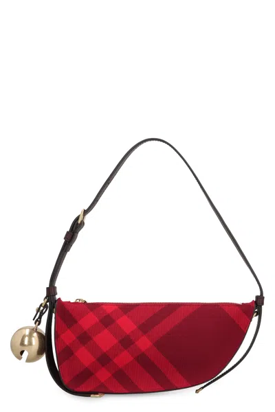 Burberry Luxurious Red Fabric Handbag With Gold Hardware And Adjustable Straps In Brown