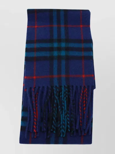 Burberry Luxurious Soft Scarf Fringed Edges In Blue