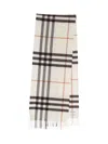 Burberry Stone Check Pattern Fringed Edge Rectangular Shape Logo Patch To The Front Brushed Finish In White