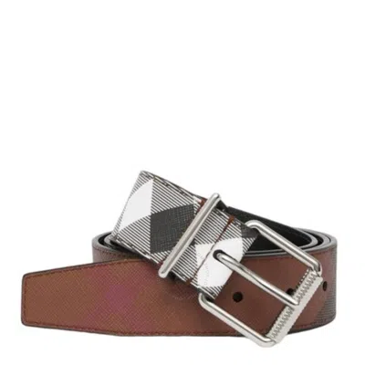 Burberry Mack 35 Check And Leather Adjustable Belt In Silver Tone