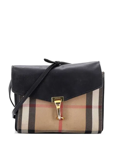 Pre-owned Burberry Macken Leather And House Check Canvas Small Crossbody Bag In Black