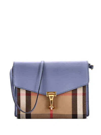 Pre-owned Burberry Macken Leather And House Check Canvas Small Crossbody Bag In Blue