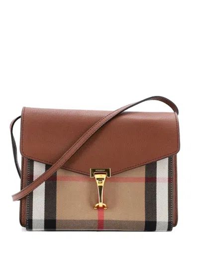 Pre-owned Burberry Macken Leather And House Check Canvas Small Crossbody Bag In Brown