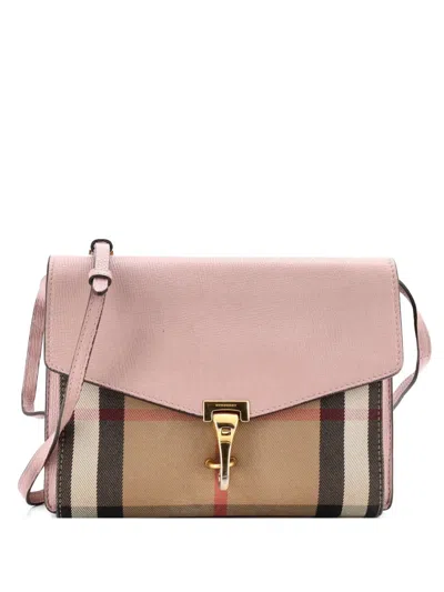 Pre-owned Burberry Macken Leather And House Check Canvas Small Crossbody Bag In Brown