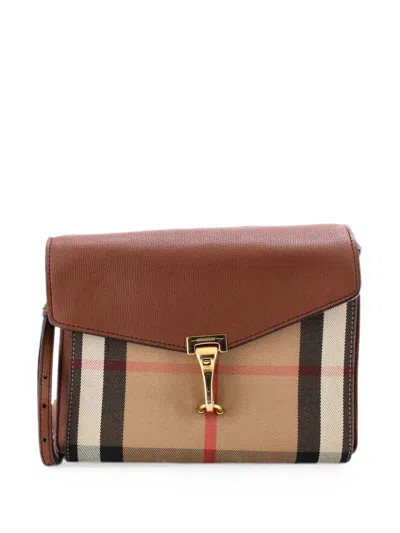 Pre-owned Burberry Macken Leather And House Check Canvas Small Crossbody Bag In Brown
