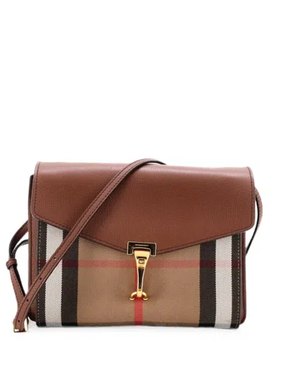 Pre-owned Burberry Macken Leather And House Check Canvas Small Crossbody Bag In Brown