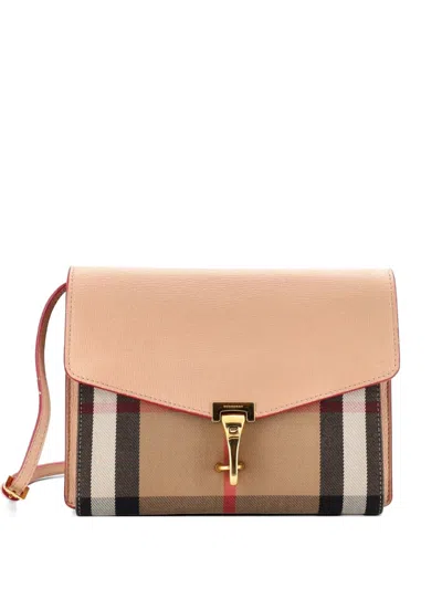 Pre-owned Burberry Macken Leather And House Check Canvas Small Crossbody Bag In Neutral