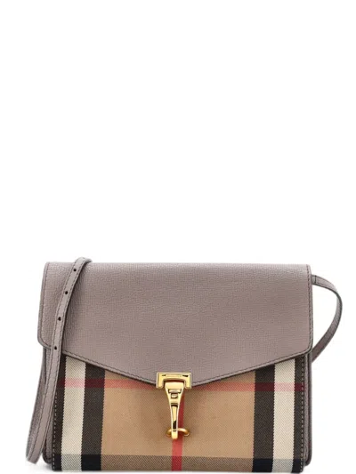 Pre-owned Burberry Macken Leather And House Check Canvas Small Crossbody Bag In Neutral
