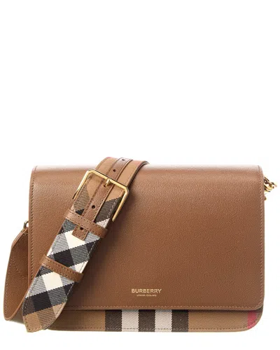 Burberry Mackford Check Canvas & Leather Shoulder Bag In Brown