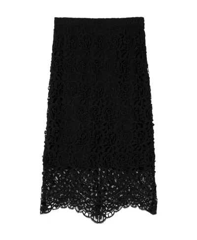 Burberry Macrame Lace Pencil Skirt In Black