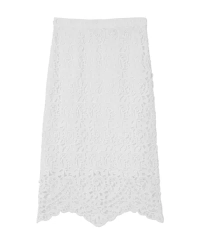 Burberry Macrame Lace Midi Skirt In White