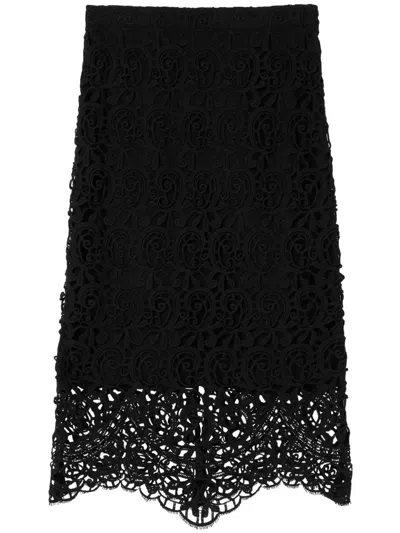 Burberry Macrame Lace Pencil Skirt In Black