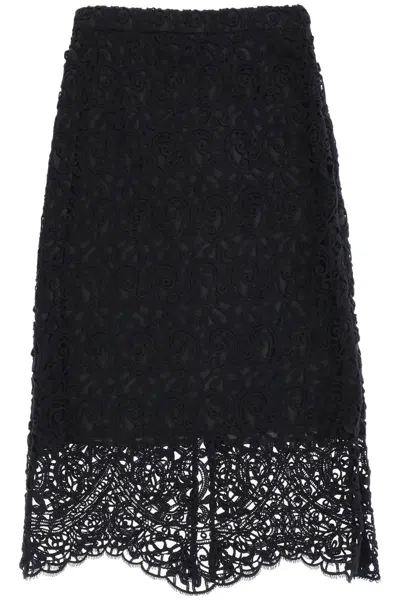 Burberry Macrame Lace Pencil Skirt In Black