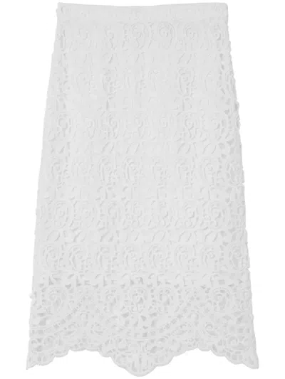 Burberry Lace Overlay High-waisted Knee-length Skirt In Blue
