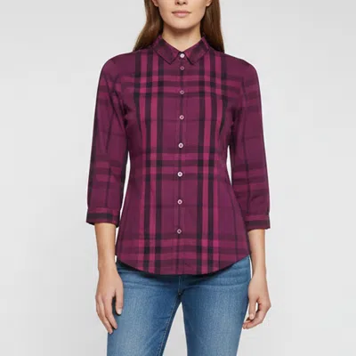 Pre-owned Burberry Magenta Checkered Stretch Cotton Button Up Shirt S In Pink