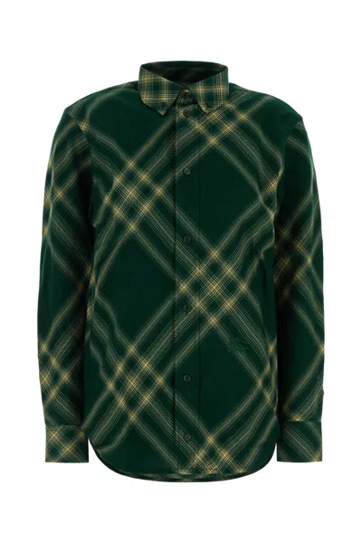 Burberry Long Sleeve Plaid Shirt Collared Neck In Green