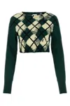 Burberry Dark Green Argyle Pattern Sweater In Green