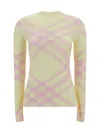 Burberry Crew Neck Ribbed Wool Blend Sweater With Tartan Motif