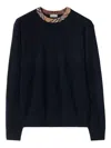 Burberry Crew Neck Knitwear With Distinctive Patterned Collar In Blue