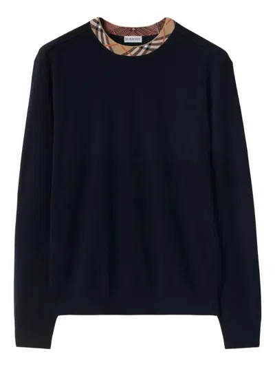 BURBERRY CHECK TRIM WOOL SWEATER