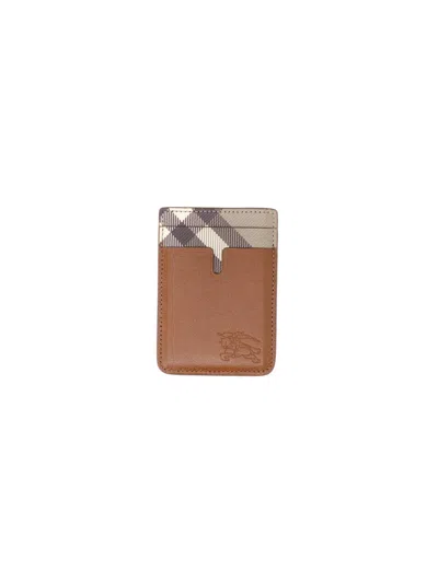Burberry Leather Pop Check Card Holder Keyring In Brown