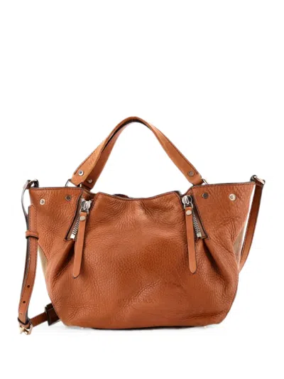 Pre-owned Burberry Maidstone Leather And House Check Canvas Medium Tote Bag In Brown