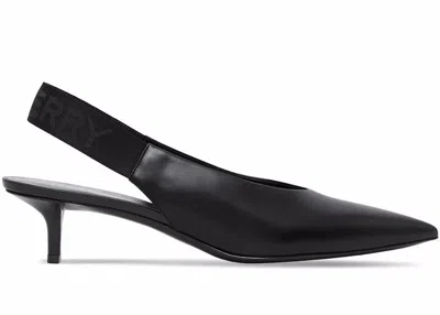Pre-owned Burberry Malinda Leather Kitten Heel Slingback Pumps (women's) Sneakers In Black