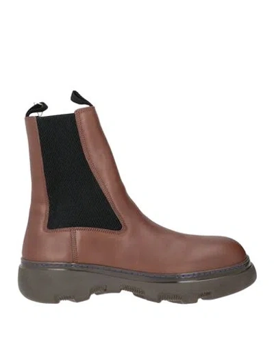 Burberry Man Ankle Boots Brown Size 11 Calfskin, Polyester, Elastane