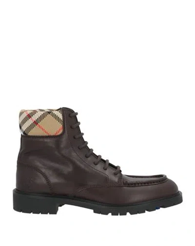 Burberry Man Ankle Boots Dark Brown Size 12 Leather, Textile Fibers