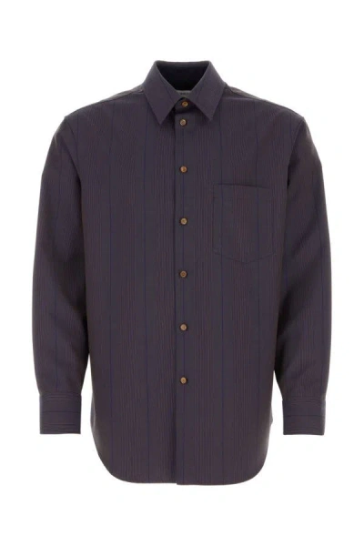 Burberry Man Embroidered Wool Shirt In Purple