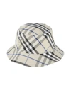 Burberry Checkered Cotton Blend Bucket Hat With Embroidered Detail In Beige