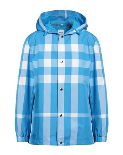 Burberry Checked Hooded Drawstring Jacket In Vivid Blue