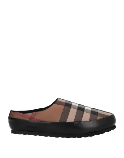 Burberry Leather-trimmed Quilted Checked Shell Backless Slip-on Sneakers In Birch Brown