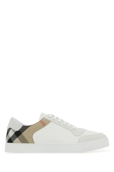 Burberry Man Multicolor Leather And Fabric Sneakers In White
