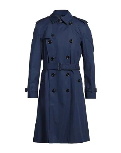 Burberry Man Overcoat & Trench Coat Navy Size 48 Cotton